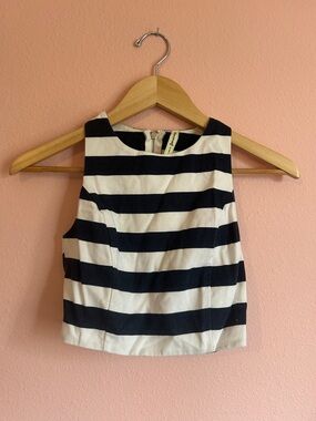 stradivarius Navy and White Striped Crop Top